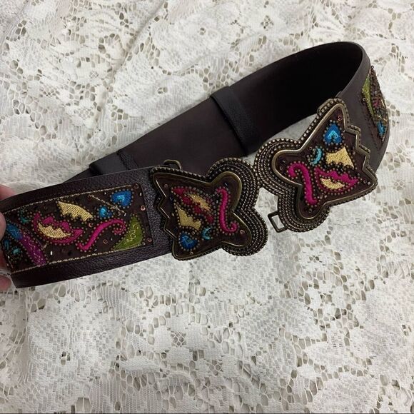 Chico’s Jewel Adorned Adjustable Leather Belt - Picture 1 of 9